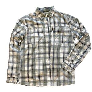 LL Bean Lightweight Outdoor Button Up Gray Plaid Shirt M Regular Fit